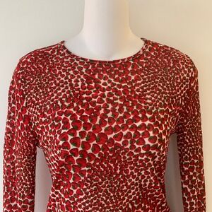 J.Crew Sheer Mesh Strawberry Top Long Sleeve Fitted Layering Fruit Novelty Small